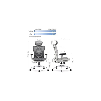 Fauteuil ergonomique SIHOO M57 chaise ergonomique mesh blanc gris