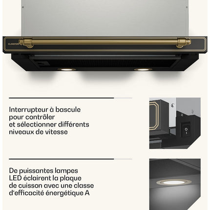 Hotte encastrable KLARSTEIN Victoria 60 cm CEE A++ 358,54 m³/h Noir