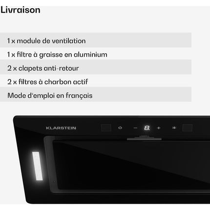Hotte encastrable KLARSTEIN Hektor Eco 52 cm 466 m³/h verre A++ noir