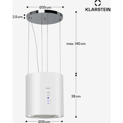 Hotte décorative îlot KLARSTEIN Barett îlot Ø 35cm 558 m³/h LED blanc