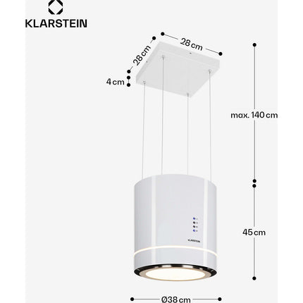 Hotte décorative îlot KLARSTEIN Tron Ambience îlot Ø 38cm 540m³/h blanc