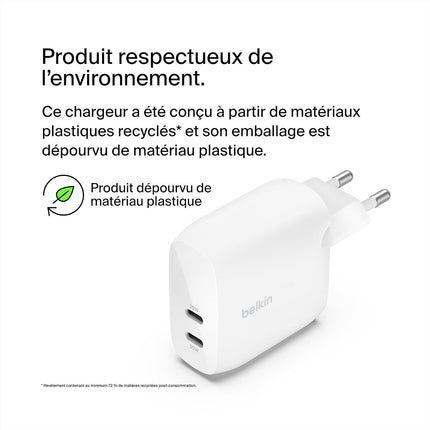 Chargeur BELKIN 2x USB-C 30W Blanc