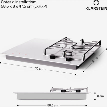 Plaque mixte induction gaz KLARSTEIN MultiChef 4 zones 2 feux gaz Flex blanc
