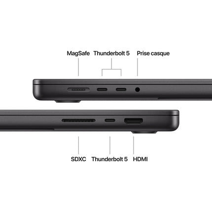 Ordinateur Apple MACBOOK Pro 16" Puce M4 Pro CPU 14 / GPU 20 coeurs Mémoire RAM 24Go Stockage 512Go SSD XDR Noir sidéral