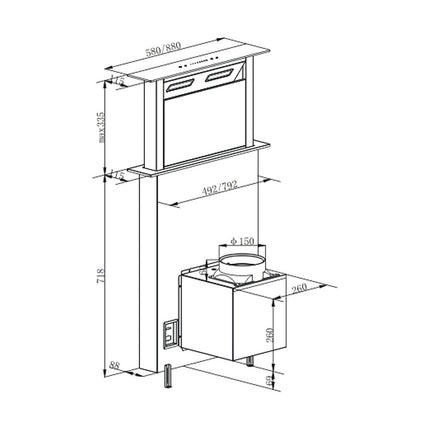 Hotte escamotable KLARSTEIN Royal Flush escamotable 540 m³/h 90 cm