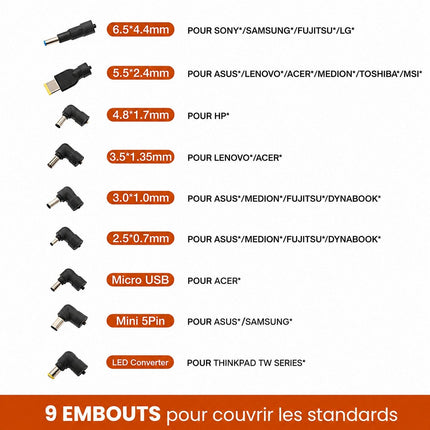 Chargeur ordinateur portable ESSENTIELB PC 65W universel + 9 embouts