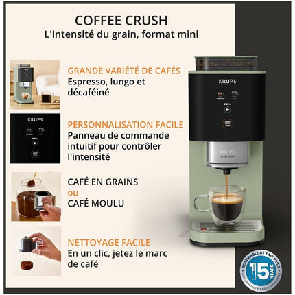 Expresso Broyeur KRUPS Coffee Crush, Machine à café à grains, ultra compacte SA401LE0