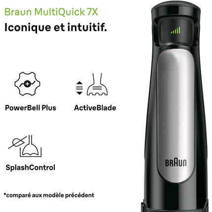 Mixeur BRAUN MQ7026X MultiQuick 7 gris et noir 2 accessoires