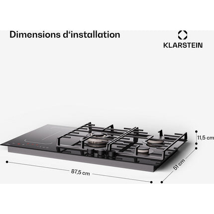 Plaque mixte induction gaz KLARSTEIN MultiChef 5 zones 3 feux gaz Flex noire