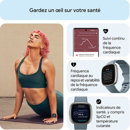 Montre santé FITBIT Versa 4 Aluminium Platine et bleu