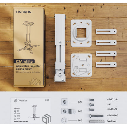 Support vidéoprojecteur ONKRON Plafond - mur, Articulé, 29-39 cm, K3A-W