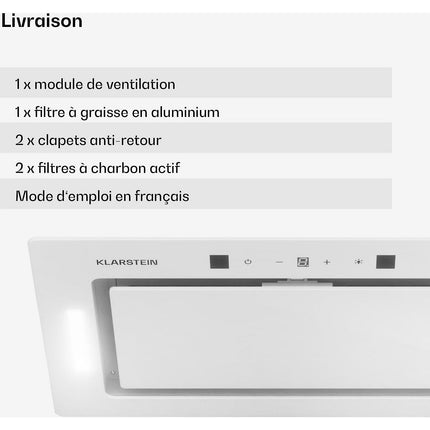 Hotte encastrable KLARSTEIN Hektor Eco 72cm 466 m³/h verre A++ blanc