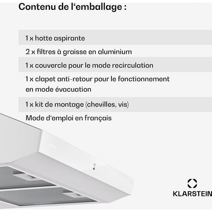 Hotte casquette KLARSTEIN ContempoNeo 60cm encastrée 175m³/h blanc