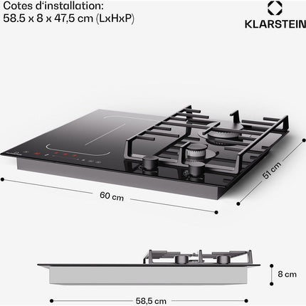 Plaque mixte induction gaz KLARSTEIN MultiChef 4 zones 2 feux gaz Flex noire
