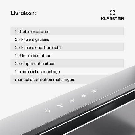 Hotte escamotable KLARSTEIN Royal Flush Eco 90cm 604m³/h A++ inox