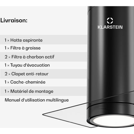 Hotte décorative îlot KLARSTEIN Beretta Premium îlot 544 m³/h LED noir Reconditionné