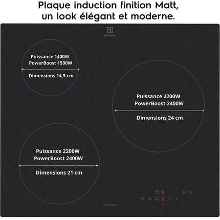 Plaque induction ELECTROLUX LIB60320CL Matt - Finition Noir Mat 3 foyers