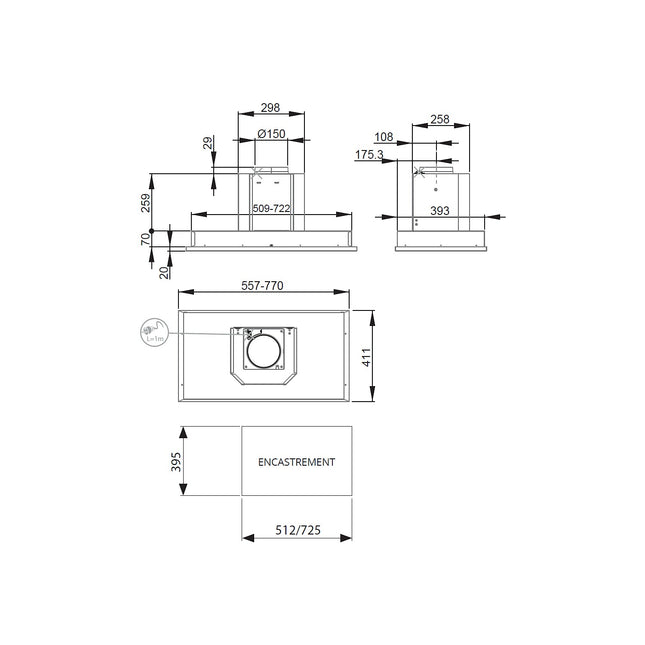 Hotte encastrable ROBLIN ALTIMA 770 INOX SANS MOTEUR
