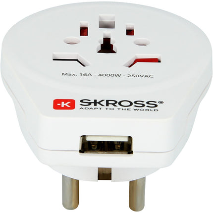Adaptateur de voyage SKROSS Monde vers Europe +1 USB-A