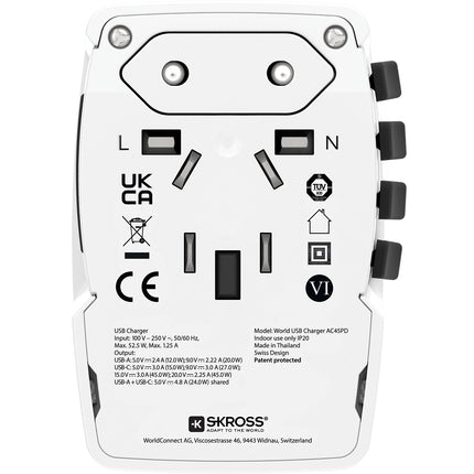 Adaptateur de voyage SKROSS chargeur monde 45 W + cable