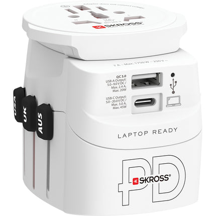 Adaptateur de voyage SKROSS Monde vers monde + 1 USB A + 1 USB C