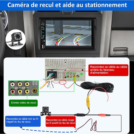 Autoradio connecté JUNSUN 7" caméra de recul microphone CarPlay