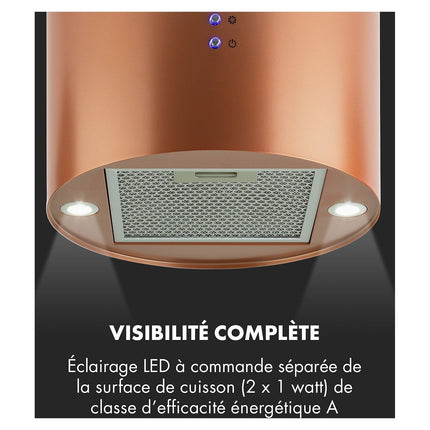 Hotte décorative îlot KLARSTEIN Barett îlot Ø 35cm 560 m³/h LED bronze