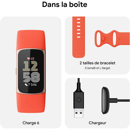 Bracelet connecté FITBIT Charge 6 champagne Gold et Corail