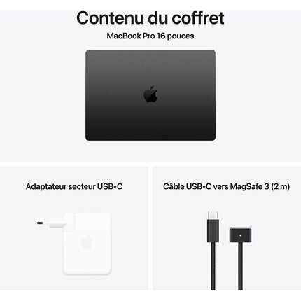 Ordinateur Apple MACBOOK Pro 16" Puce M4 Pro CPU 14 / GPU 20 coeurs Mémoire RAM 24Go Stockage 512Go SSD XDR Noir sidéral
