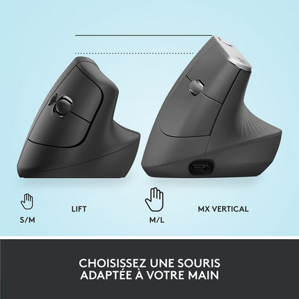 Souris sans fil LOGITECH Lift Ergonomique Silencieuse Graphite