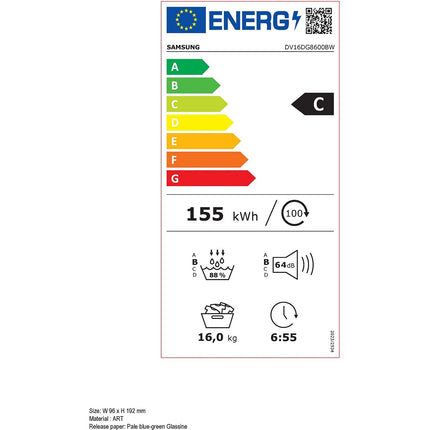 Sèche linge pompe à chaleur SAMSUNG DV16DG8600BW