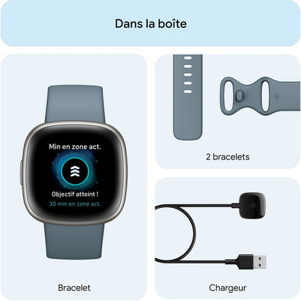 Montre santé FITBIT Versa 4 Aluminium Platine et bleu