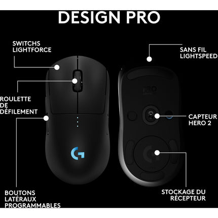 Souris Gamer Sans Fil LOGITECH Pro 2 Lightspeed noir + Pochette + Dongle 8K Hz
