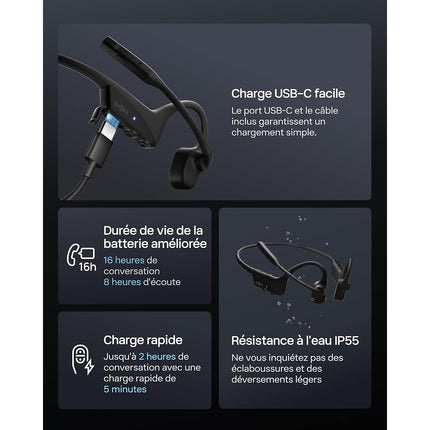 Micro-casque SHOKZ OpenComm2 - Noir
