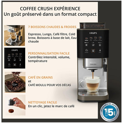 Expresso Broyeur KRUPS Coffee Crush Experience, Machine à café à grains ultra compacte SA403BE0