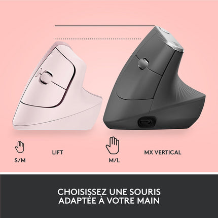 Souris sans fil LOGITECH Lift Ergonomique Silencieuse Graphite