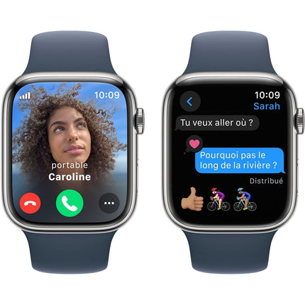 Montre connectée APPLE WATCH Serie 9 Cellular 45mm Acier/Argent Bleu Orage S/M