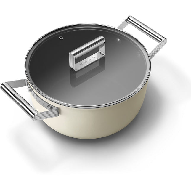Faitout SMEG 24cm céramique crème avec couvercle