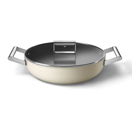 Sauteuse SMEG 28cm céramique crème avec couvercle
