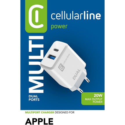 Chargeur CELLULARLINE 20W PowerDelivery Blanc x2 ports