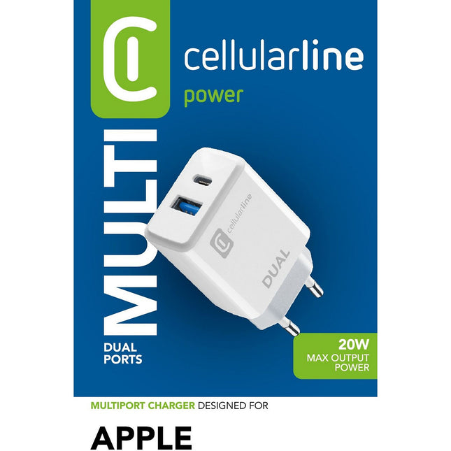 Chargeur CELLULARLINE 20W PowerDelivery Blanc x2 ports