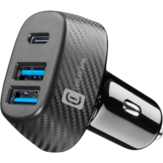 Chargeur allume cigare CELLULARLINE PD 44W - 2 USB-A - 1 USB-C compact noir