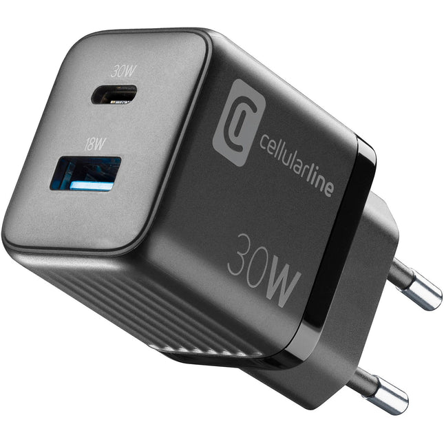 Chargeur CELLULARLINE 30W GAN 2 ports noir