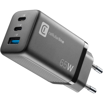 Chargeur CELLULARLINE 65W GAN 3 ports noir
