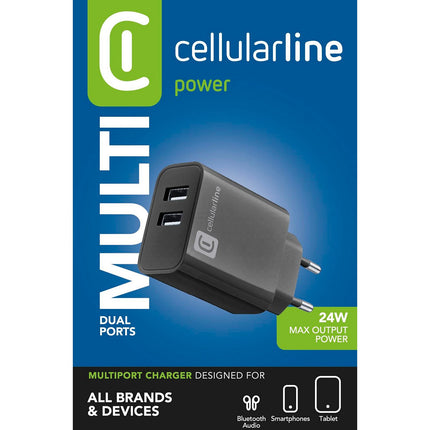Chargeur CELLULARLINE 24W USB-A 2 ports noir