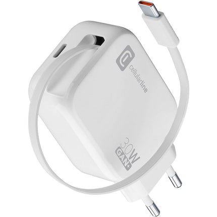 Chargeur + câble CELLULARLINE 30W GAN cable enrouleur integre