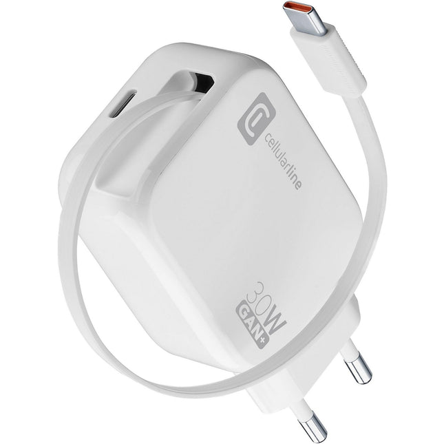 Chargeur + câble CELLULARLINE 30W GAN cable enrouleur integre