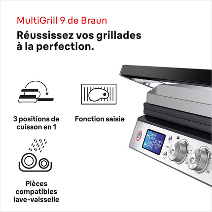 Grille-viande BRAUN CG9040 inox 2 zones e cuisson plaques movibles à poser, 37x23 cm