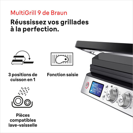 Grille-viande BRAUN CG9047 inox 3 jeux de plaques amovibles, 37x23 cm