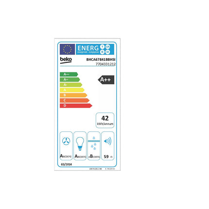 Hotte décorative murale inclinée BEKO BHCA67841BBHSI